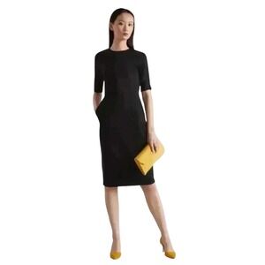 L.K. Bennett DR Liya Black Midi Dress Short Sleeves‎ Ponte Sheath 6